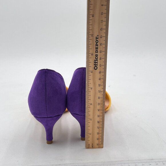 FOWT Yellow And Purple Pointed Toe Kitten Heel Two Toned D'Orsay Dress Pumps - Picture 4 of 7